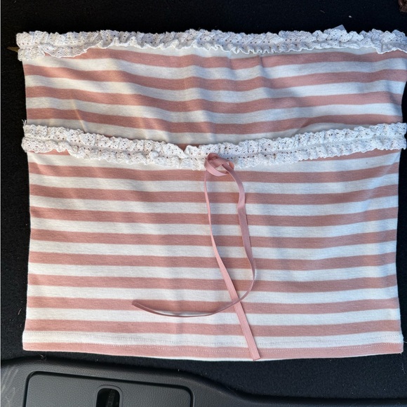 Edikted Tops - Edikted Lexi Ribbed blush and white Tube‎ Top